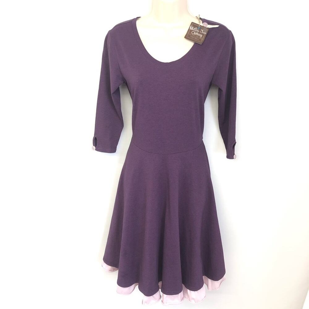 NWT Matilda Jane Queen of Hearts Purple Fit & Flare Dress Pink Ruffled Skirt